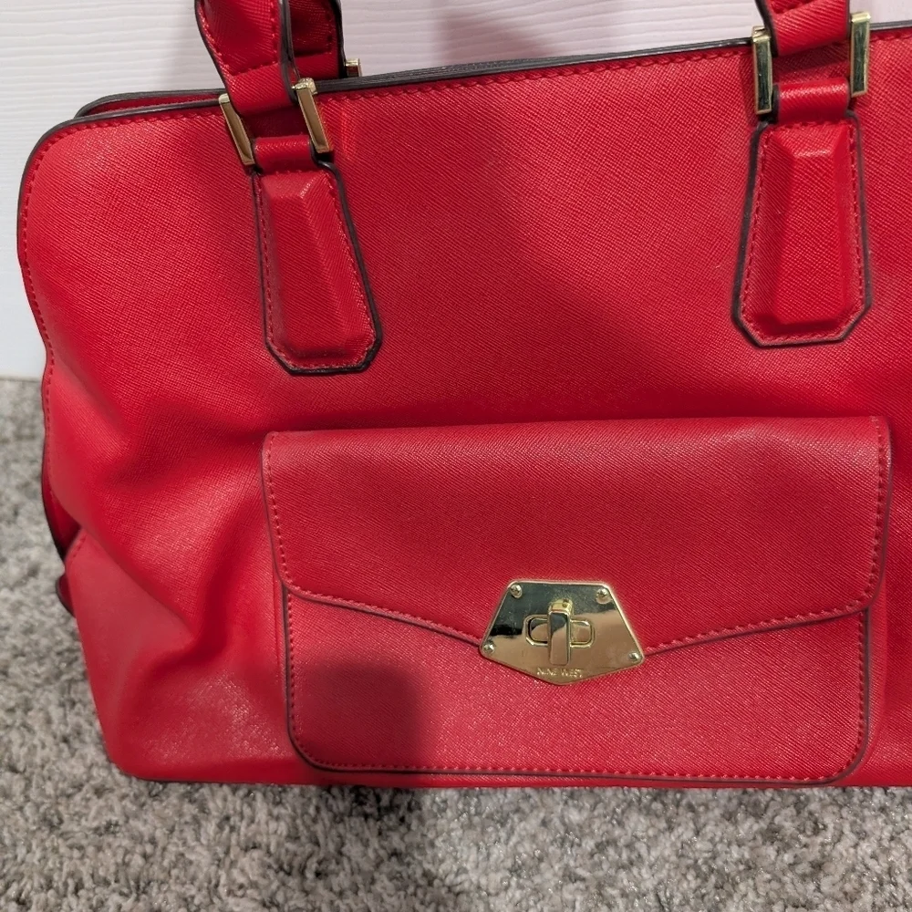 Nine West Fire Orange Red Satchel Handbag with Crossbody Straps